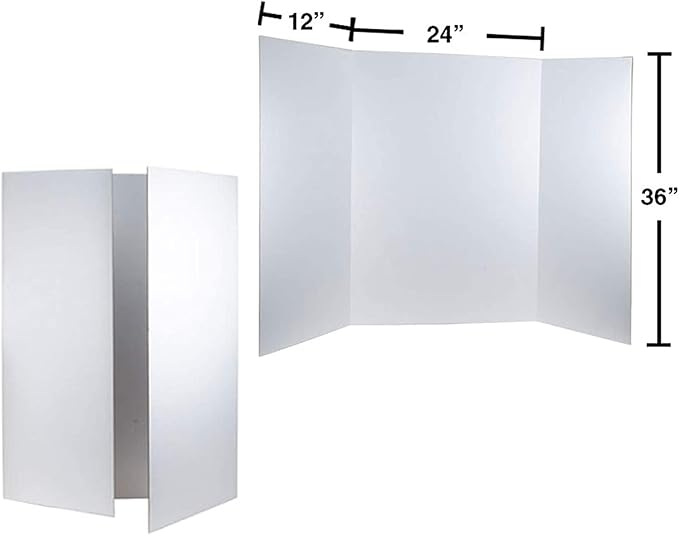 Desk Tech Large Tri-Fold Presentation Board - 36 x 48 inches - Sturdy Corrugated Paper - White - Perfect for School Projects, Exhibitions, Workshops, 4 Pcs