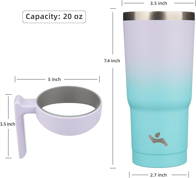 Konokyo 20 oz Tumbler with Handle and 2 Straw 2 Lid, Insulated Water Bottle Stainless Steel Vacuum Cup Reusable Travel Mug, Lavender Green
