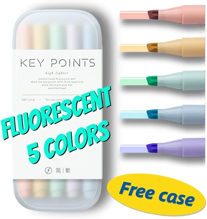 Dual-Tip Highlighters, Free Pencil Case, Chisel Tip & Fineliner Tip, No Bleed Up, Pestal Quick-Drying Highlighter (Pastel1)