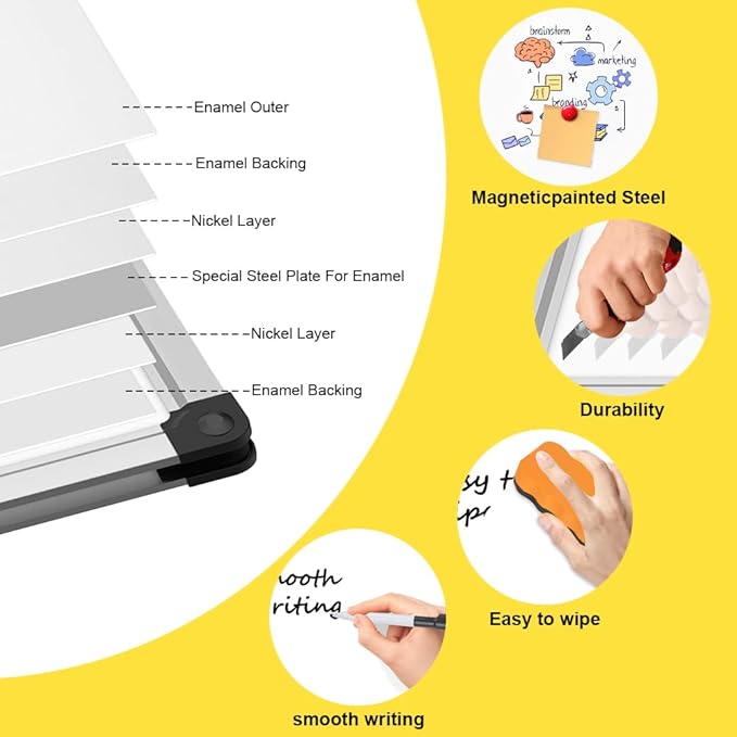 XBoard Porcelain Magnetic Dry Erase Board 36 x 24 Inch, Porcelain Whiteboard with Aluminium Frame & Marker Tray 3' x 2' | Wall Mounted Magnetic White Board for Home School Office