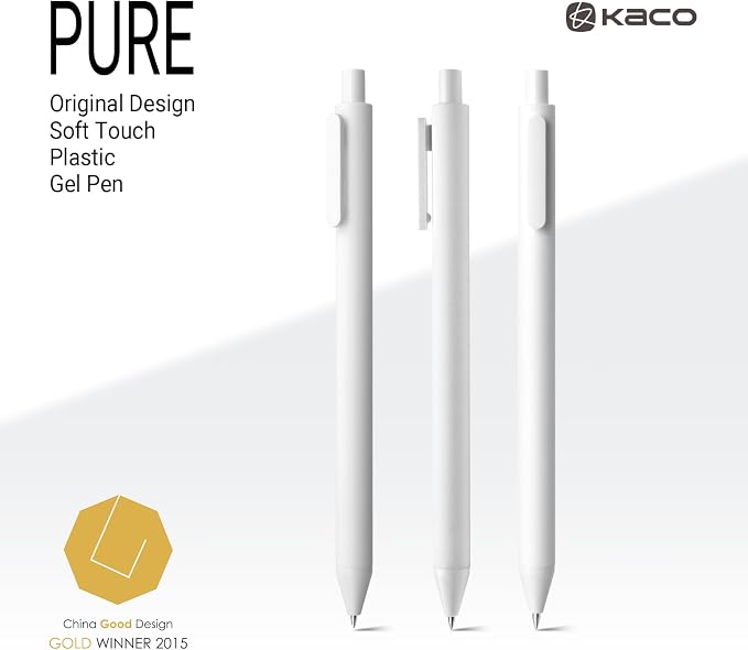 Kaco PURE White Gel Pens 0.7mm Black Ink 10 Count Quick Dry Smooth Writing | Aesthetic School Office Supplies Retractable Pens Low Center of Gravity