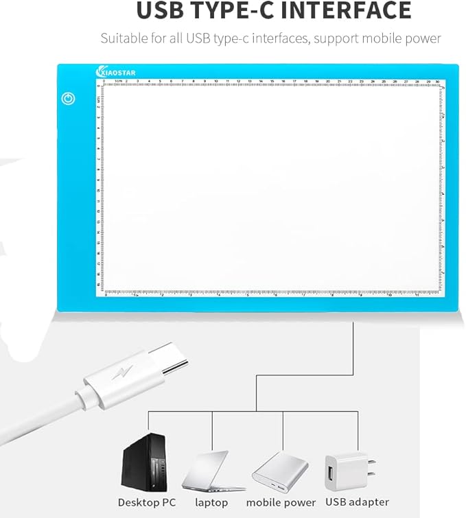 XIAOSTAR Light Box Drawing Pad, 12000 Lux LED Tracing Board A4, USB Powered (Not Rechargeable) PMMA Panel, Adjustable Brightness for Diamond Painting, Sketching, Animation, X-Ray–Includes Accessories