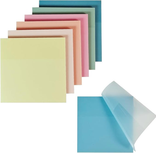 Transparent Sticky Notes,6 Pack 3x3 in, Clear ，Self-Adhesive Waterproof Translucent, Clear Notes, for Bible Sticky Notes, School, Office (Pastel 6 Colors, 3 * 3 Inch)