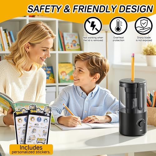 Deli Electric Pencil Sharpener, Fully Automatic Pencil Sharpener for 6.9-8mm No.2 & Colored Pencils, Auto in & Out, Rechargeable Hands-Free Sharpener for Classroom, Home, Office, Black