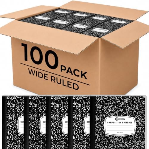 Rosmonde 100 Pack Bulk Composition Notebooks, Wide Ruled, Bulk Notebooks