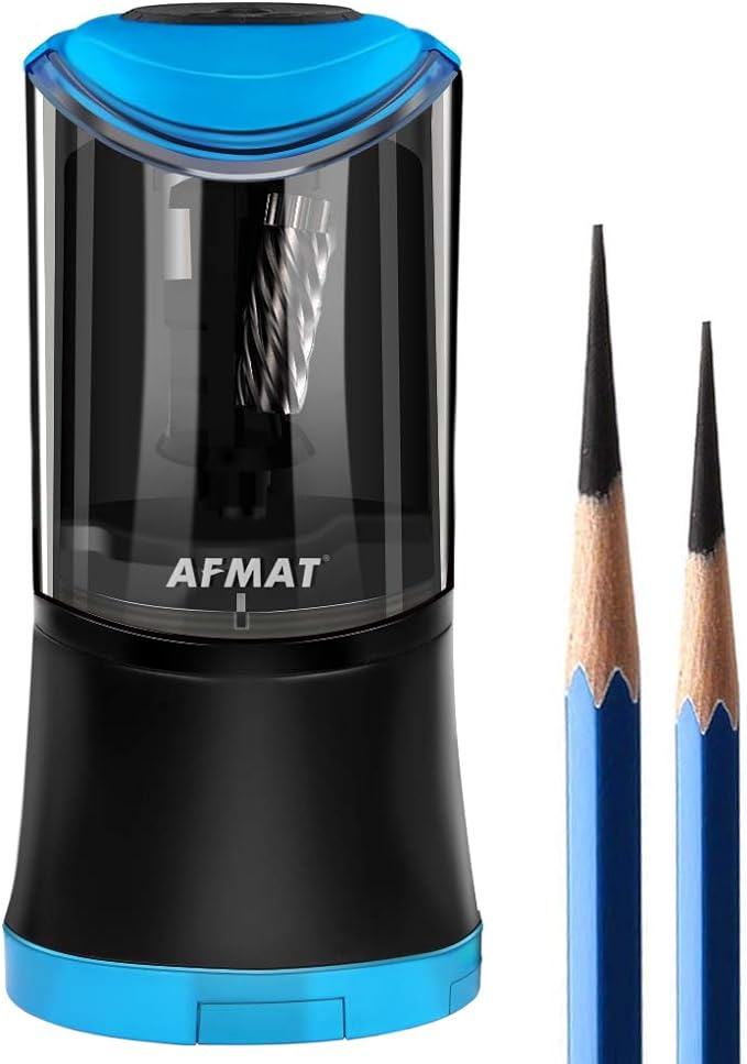 AFMAT Electric Long Point Pencil Sharpener, 2 Holes, Fast Sharpen & Auto Stop, 8-17mm Long Point, Rechargeable Artist Pencil Sharpener for 6-9.6mm Large Pencils, Charcoal/Drawing/Colored Pencils PS09