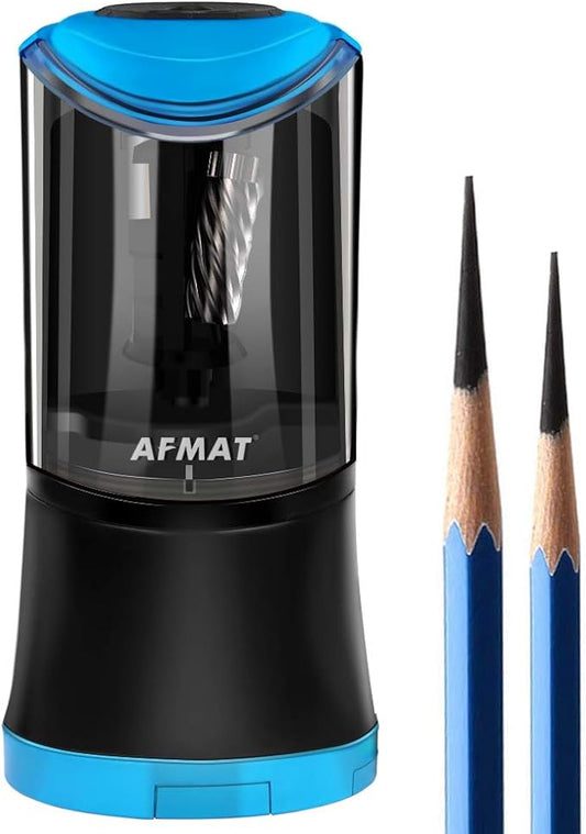 AFMAT Electric Long Point Pencil Sharpener, 2 Holes, Fast Sharpen & Auto Stop, 8-17mm Long Point, Rechargeable Artist Pencil Sharpener for 6-9.6mm Large Pencils, Charcoal/Drawing/Colored Pencils PS09