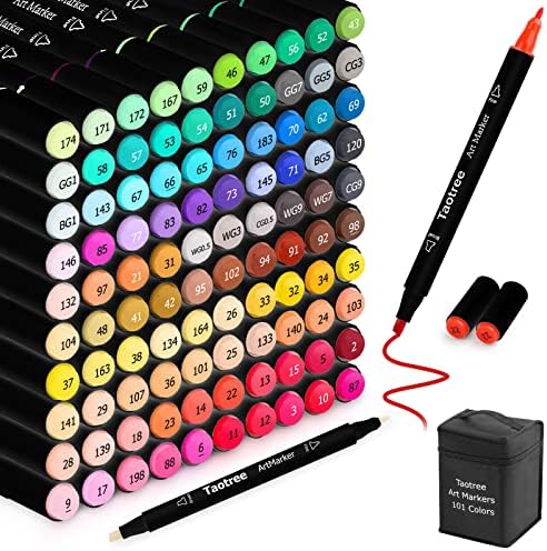 Taotree Alcohol Markers, 101 Colors Dual Tips Art Markers, Chisel & Fine