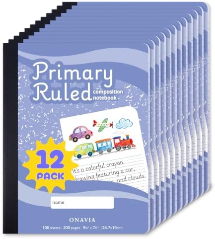 ONAVIA Primary Composition Notebook K-2, Drawing Space, 200 Pages