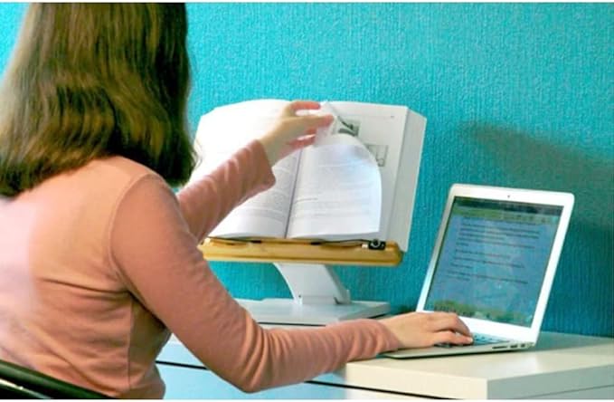 RD150 Wooden Book Stand Reading Rest Bookrest Cookbook Laptop Holder for Textbook Music Score Desk Laptop Height Adjustable 270° Angle Adjustable White (White)