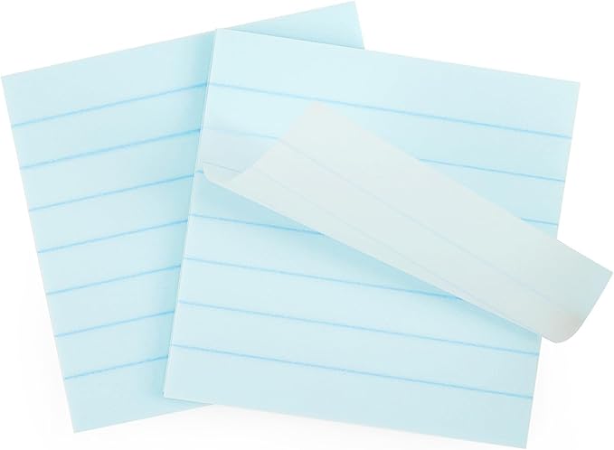 100 Sheets Transparent Lined Sticky Notes 3"x3", Frosted Self-Stick-Notes, Pearlescent Clear See Through, Waterproof, Easy to Post for Office, Home, Notebook, Reusable (Lined- Light Blue