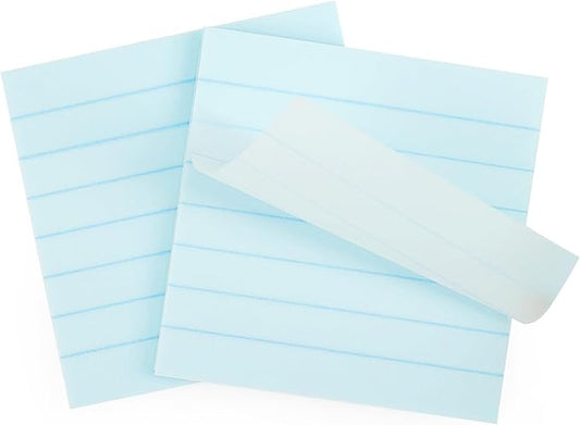 100 Sheets Transparent Lined Sticky Notes 3"x3", Frosted Self-Stick-Notes, Pearlescent Clear See Through, Waterproof, Easy to Post for Office, Home, Notebook, Reusable (Lined- Light Blue