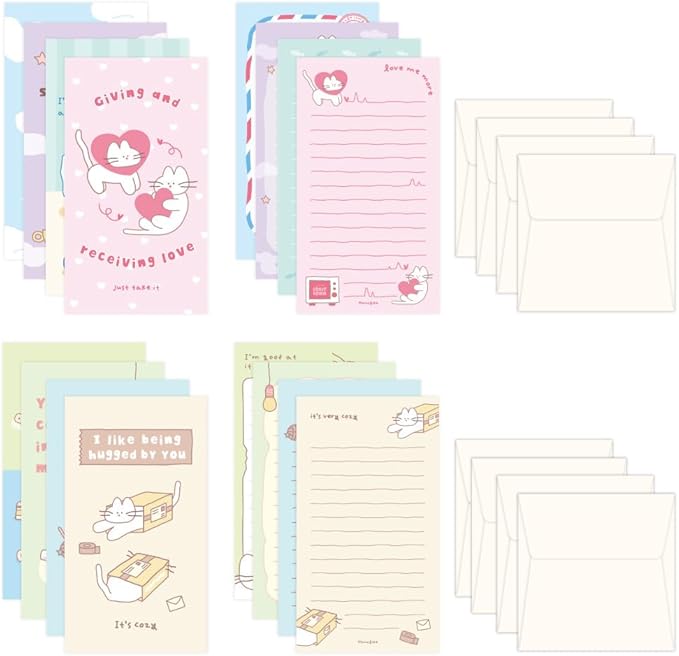 Monolike Storytown Azzle Series.1 Mini Letter Paper and Envelopes Set - 8Type, 32 Letter Paper + 16 Envelopes