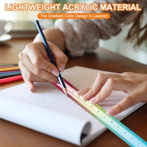 HARFINGTON Acrylic Clear Straight Rulers 20cm Metric,Colorful | Transparent Gradient Three-Dimensional Plastic Ruler Square Cube Measuring Tool for Classroom