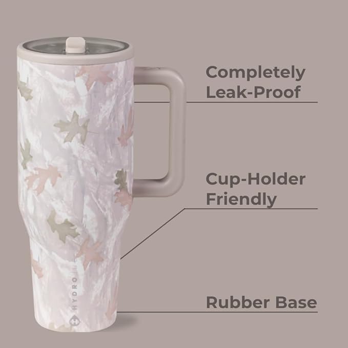 HydroJug Traveler - 40 oz Water Bottle with Handle & Flip Straw - Fits in Cup Holder, Leak Resistant Tumbler-Reusable Insulated Stainless Steel & Rubber Base - Gifts for Women & Men, Camo