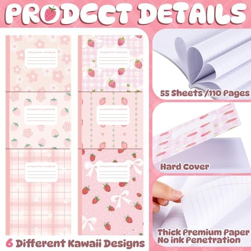 Harloon 6 Pack Kawaii Composition Notebooks Wide Ruled Journal Bulk