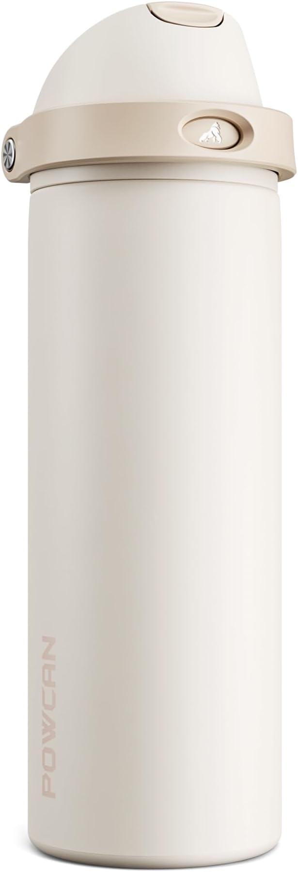 POWCAN 24 oz Insulated Water Bottle: 2-in-1 Push-Button Spout & Quick-Flip Straw, Leakproof, Cold 24Hrs, Fits Car Cup Holder, Stainless Steel Water Bottle for Sports, Travel, School, Gift (Oat Mousse)