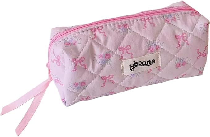 Carry bloom Pencil Pouch Cute Pencil Case for Girls Aesthetic Pencil Bag with Zipper Pen Cases School Supplies Makeup Bag (bow flower pink)