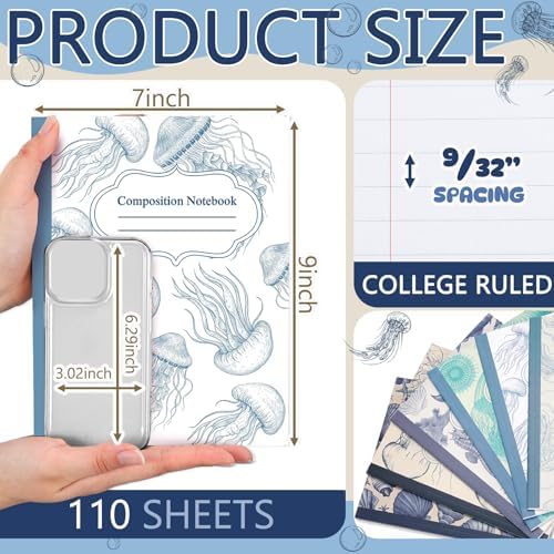 Harloon 6 Pack Composition Notebooks College Ruled Bulk Blue Ocean Composition Notebook 110 Page 7-1/2" x 9-3/4" Retro Aesthetic Journal Back to School Gift for Classroom Office First Day of School
