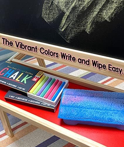 Huntz Dustless Chalk Set with Microfiber Eraser, Washable & Reusable – 12 White + 12 Colored Chalks, Includes Eraser