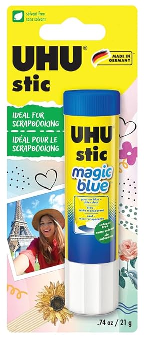 UHU Stic Magic Blue Colored Glue Stick, 21g: Solvent Free & Washable – Applies Blue & Dries Clear, Washable & Non-Toxic – All Purpose School & Craft Adhesive for Kids, Scrapbooking, Office & Home Use