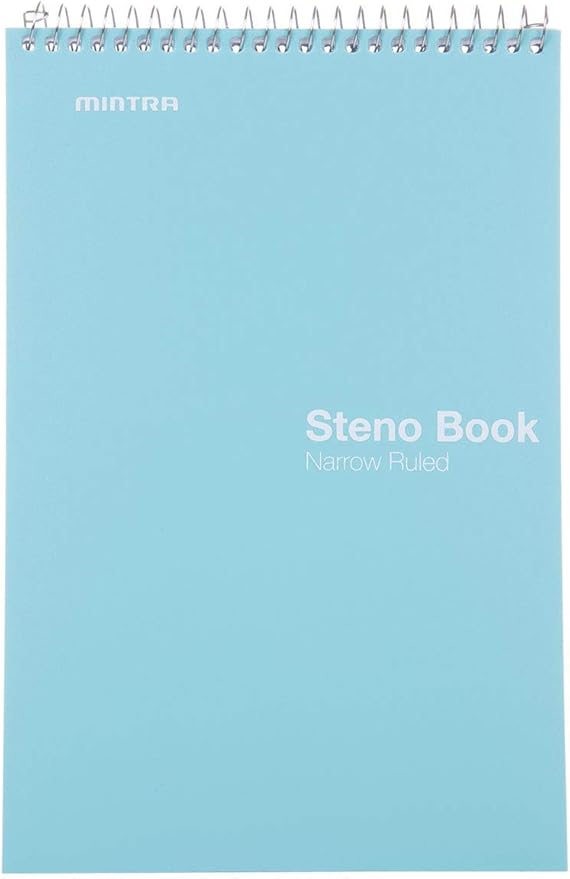 Mintra Office Steno Book - (BRIGHTS - Purp/Wht/Teal/Orange) - Poly Cover, 6in x 9in, 100 sheets, Narrow Ruled for Writing Notes for school, office, work, 6x9 steno notepad, top bound spiral notebook (8 PACK)