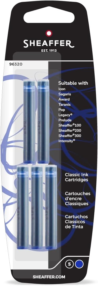 Sheaffer Skrip Fountain Pen Classic Ink Cartridge - Deluxe Blue (five per card)