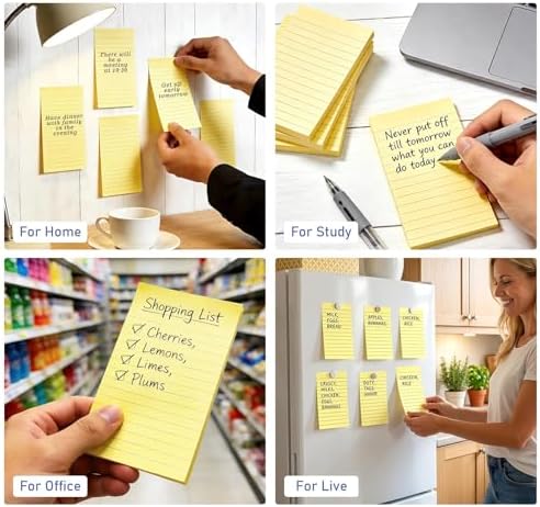 400 Sheet Lined Sticky Notes,4x6in Large Post,Clean Remove for School,Home