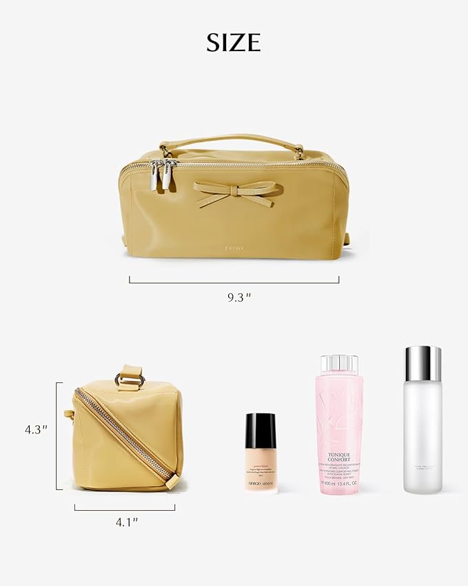 EACHY Travel Makeup Bag, Large Capacity Cosmetic Bag for Women, Waterproof PU Leather, Flat Open Portable Toiletry Bag for Skincare, Brushes & Travel Essentials