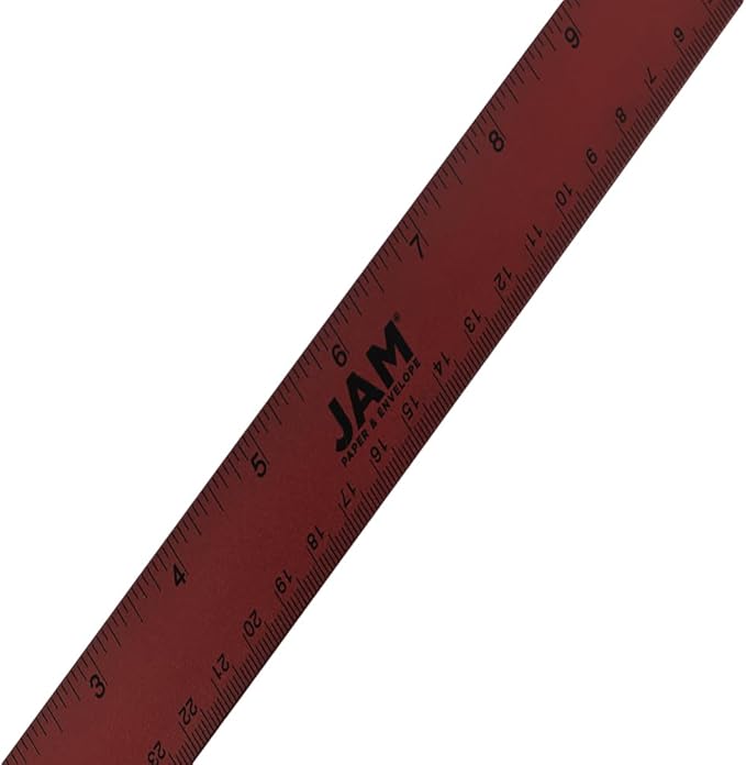 JAM PAPER Strong Aluminum Ruler - 12 Inch - Metal Ruler with Non-Skid Cork Backing - Burgundy Metallic - Sold Individually