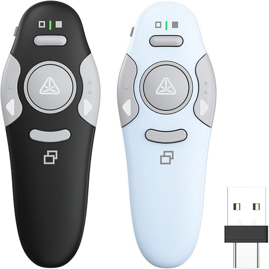 QUI 2 Pack Presentation Clicker, Wireless Presenter Remote Clicker for PowerPoint, Slide Advancer for Mac, Windows, Google Slide, Keynote (USB Type-c, Black Blue)
