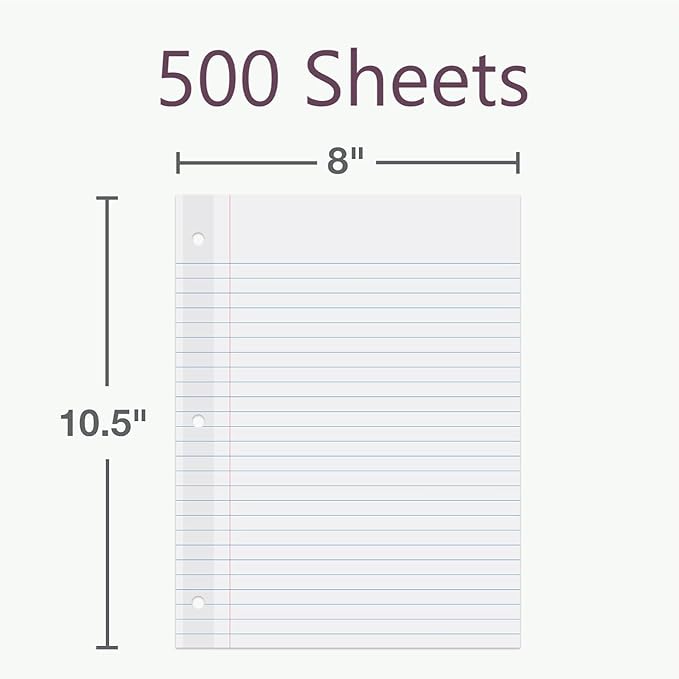 Oxford Reinforced Filler Paper, 8 x 10.5 Inch, Wide Rule, 3 Hole Punched, Lined Loose Leaf Paper for Ring Binders, 500 Sheets, White (1002098)