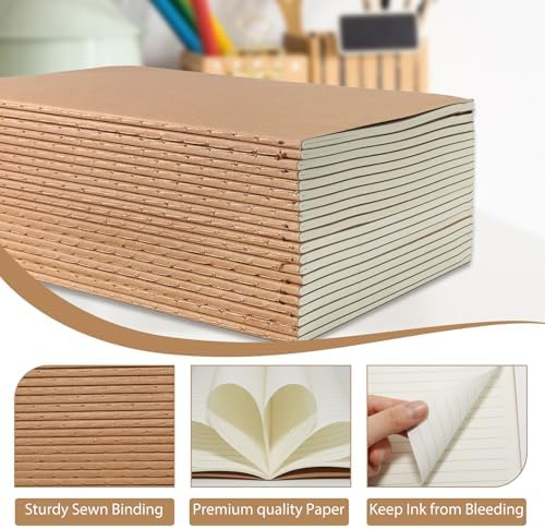 4 Pack A5 Kraft Notebooks Bulk, 8.15" X 5.5" Lined Paper Journal Notebooks
