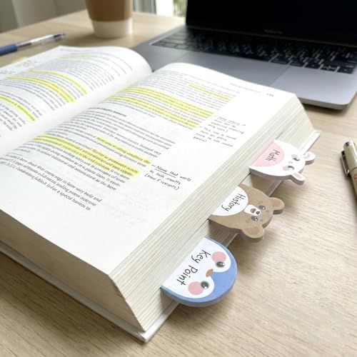Cute Sticky Notes 6 Pack – 270 Sheets Mini Self Adhesive Memo Pads, Kawaii Cartoon Sticky Notes for Planner, School Supplies, Office Desk, Bookmark Tabs, Bear Cat Rabbit Pig Dog Penguin Shape