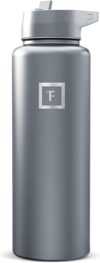 IRON °FLASK 40 oz Wide Mouth Water Bottle with Straw | Insulated Stainless Steel Sports Water Bottle with Leakproof Straw Lid - BPA Free, Cold 24 Hrs, Sweat Free (Graphite)