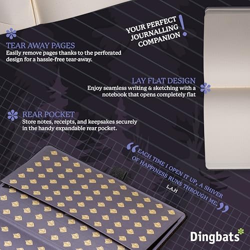 Dingbats* Wildlife Grid Journal Notebook A5 - Vegan Leather Hard Cover, Ideal for Work, Travel - Pocket, Elastic Closure, Bookmark