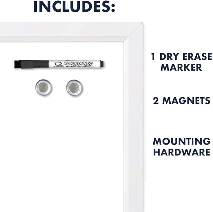 Quartet Magnetic Whiteboard, 17" x 23" Small White Board for Wall, Dry Erase Board for Kids, Perfect for Home Office & Home School Supplies, Dry Erase Marker, Magnets, White Frame (MDW1723W-AZS)