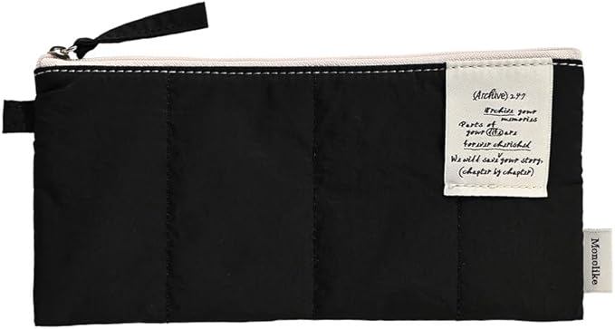 Monolike Archive247 Cushion Pencil Case, 07. Black - Pencil Pouch, Portable Pencil Bag, Pencil Case, Office Pouch case, Cushion, Soft, Vintage