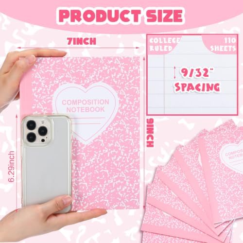 Tenceur 6 Pcs Composition Notebooks College Ruled Pink Marble