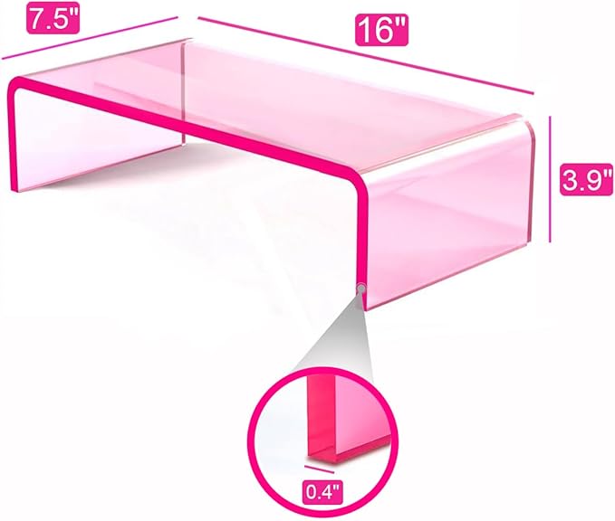 Ergonomic Acrylic Monitor Stand with Storage - Bright Pink Desktop Organizer for Back Pain Relief & Space Saving, Stylish & Modern Desktop Organizer(Home/Office Use)