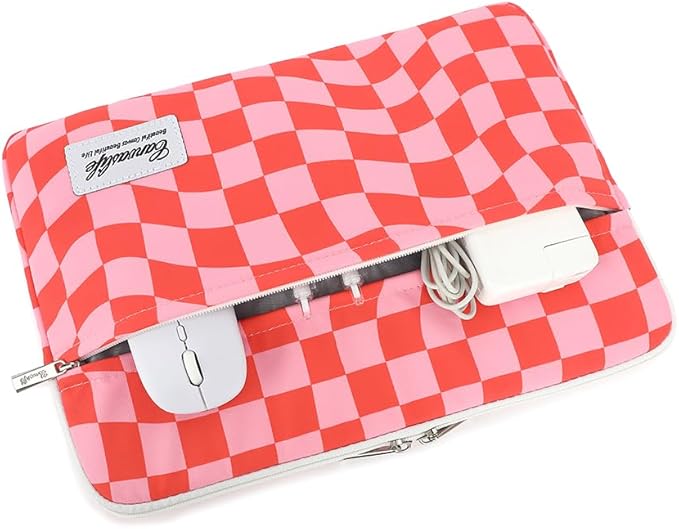 Canvaslife Pattern 13 inch Canvas Laptop Sleeve with Pocket 13 inch 13.3 inch Laptop 13 case13 Sleeve (Pink Check)