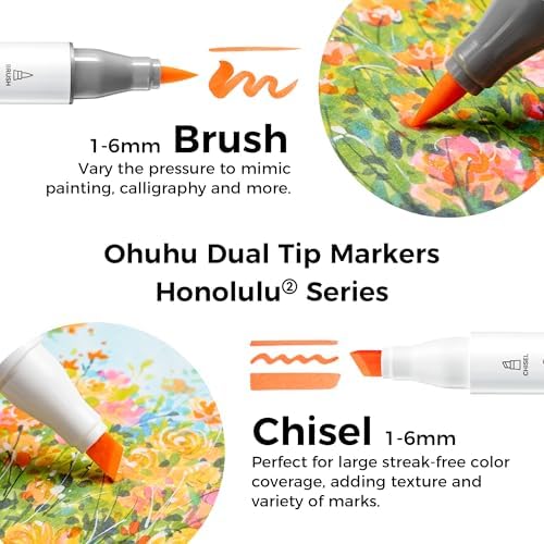 Ohuhu Alcohol Markers Brush& Chisel 48 Mid-tone Colors for Adults Coloring