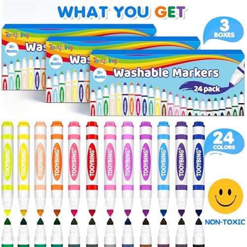 Washable Markers Bulk (72 Count, 3 Box), Broad Line Markers for Kids with Conical Tip, Assorted Colors, Drawing Essentials for School Classroom, Student Must Have for Coloring Book, Art Craft Supplies