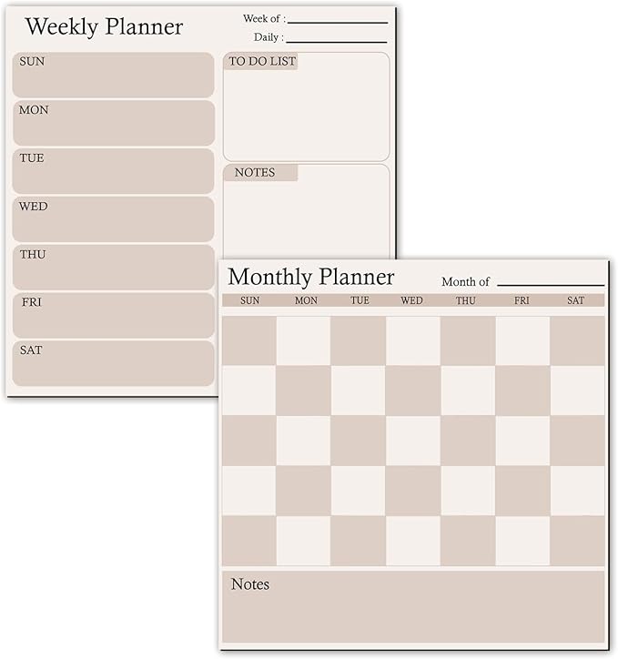 Magnetic Calendar for Refrigerator, 2 Pack Dry Erase Fridge Calendar Whiteboard – Monthly & Weekly Planner Board with Markers and Eraser for Modern Kitchen (Checkerboard Pattern)