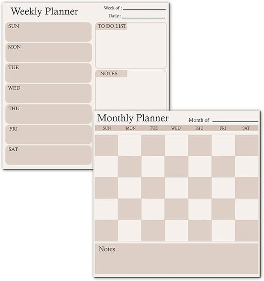Magnetic Calendar for Refrigerator, 2 Pack Dry Erase Fridge Calendar Whiteboard – Monthly & Weekly Planner Board with Markers and Eraser for Modern Kitchen (Checkerboard Pattern)