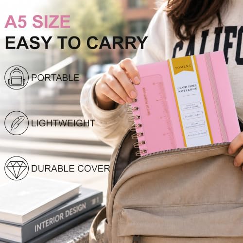 Yoment Graph Paper Spiral Notebook, 3 Pack, 160 Pages per Pack