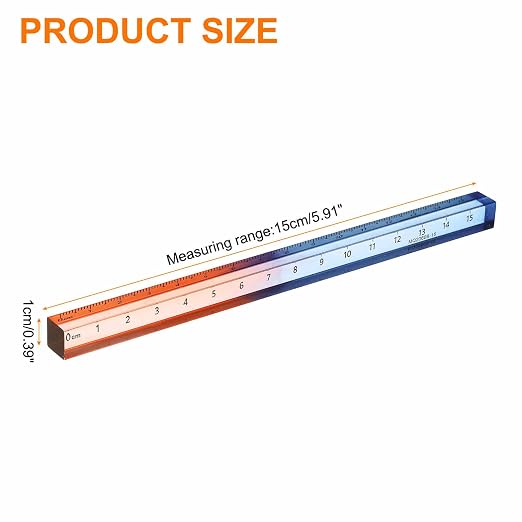HARFINGTON Acrylic Clear Straight Rulers 15cm Metric Transparent Gradient Three-Dimensional Plastic Ruler Square Cube Measuring Tool for Classroom Office, Blue-Orange