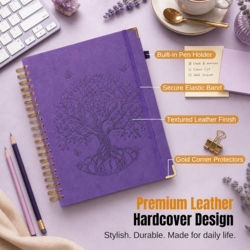 5 Subject Notebook College Ruled, Hardcover Leather Spiral Notebook Journal