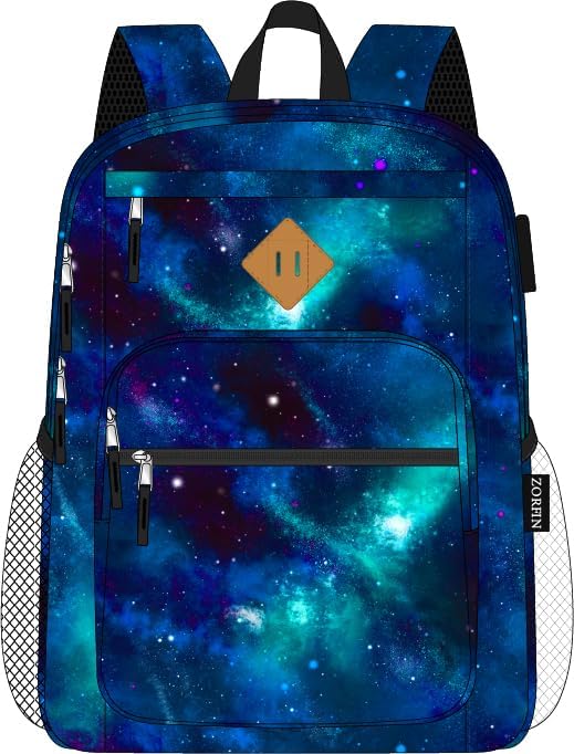ZORFIN 36L Backpack for College, and Travel: Water Resistant Bookbag with 8 Compartments - Cyberspace Galaxy