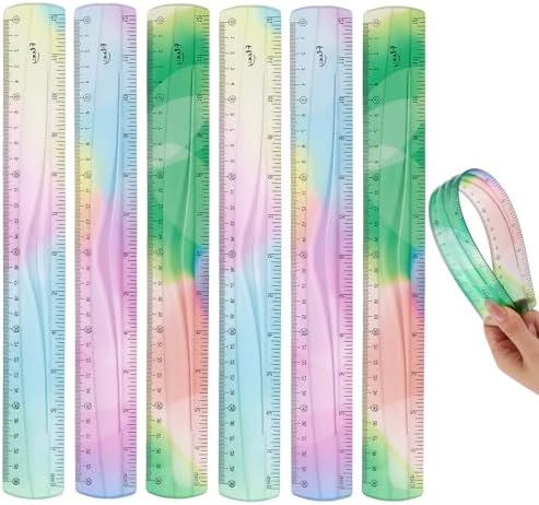 6 Pack Flexible Rulers 12 Inch/30 Cm, Soft PVC, Assorted Colors
